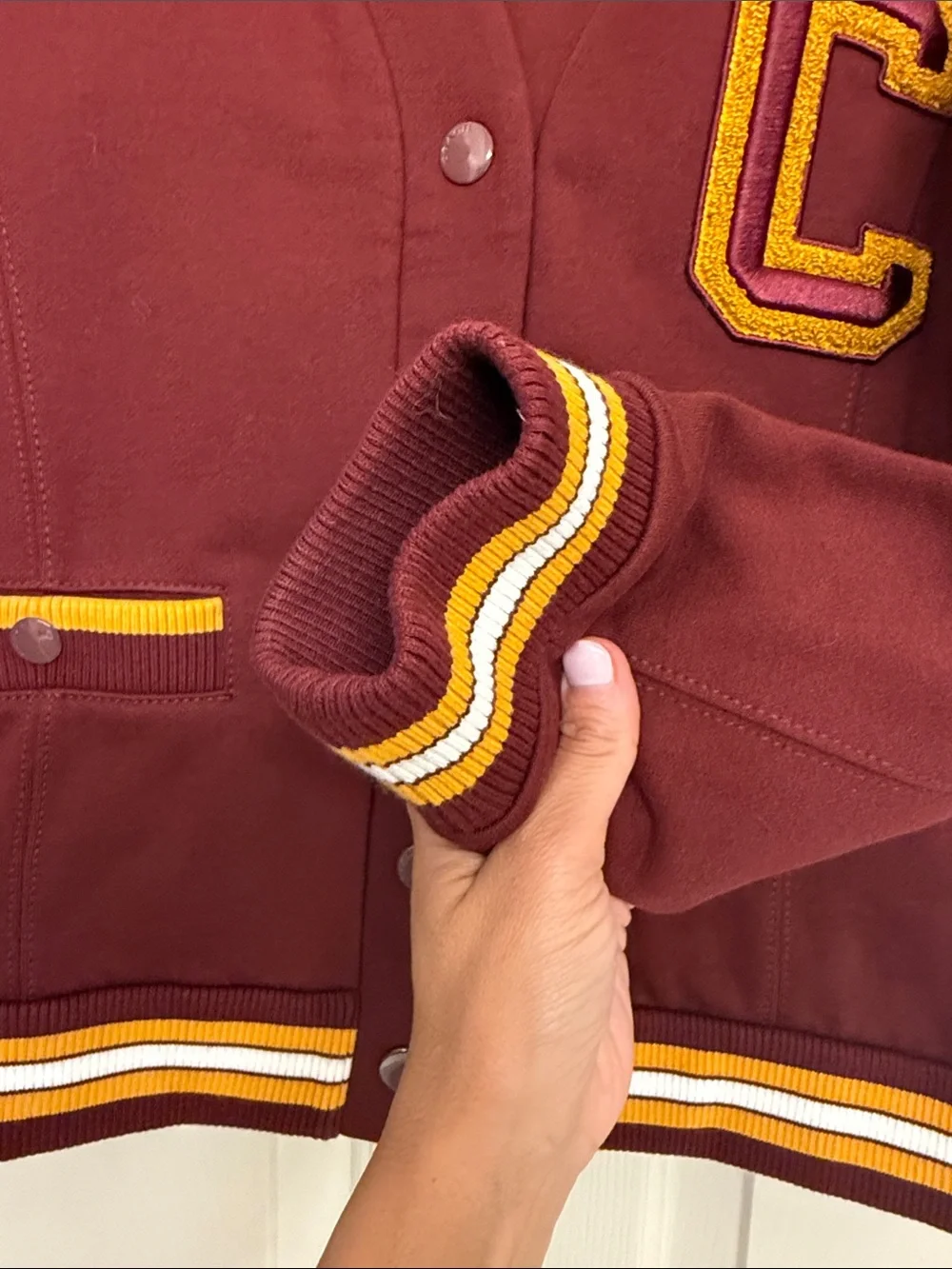 LIKE NEW, Coach Never worn, Maroon Varsity Jacket with Gold Trim